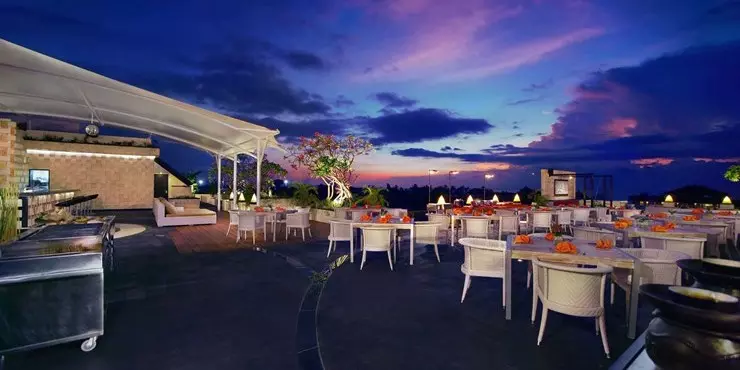 Rooftop lounge with sunset view to enjoy meals drinks and BBQ in Kuta bali
